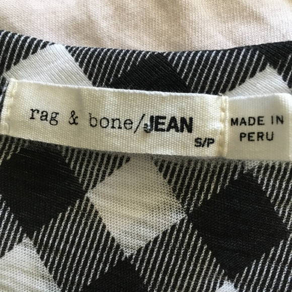 rag & bone black + white gingham print cotton crew tee S - Picture 4 of 5